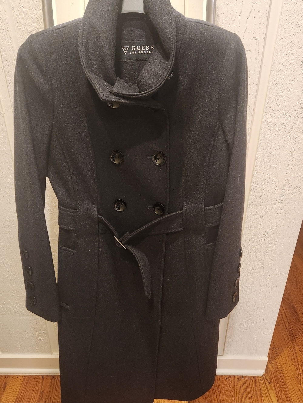 GUESS Women's Dark Charcoal Double-Breasted Pea Coat